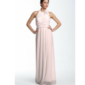 Js Collections Blush Pleated Mesh Halter FL Gown